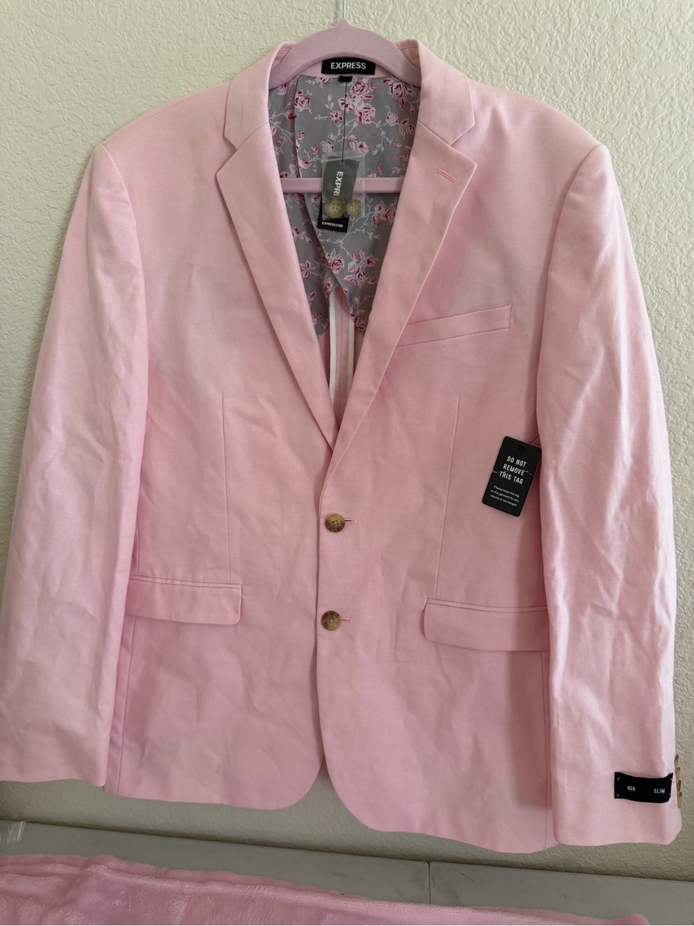 Express Light Pink Cotton-Blend Two-Button Blazer